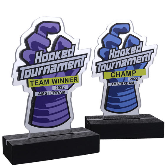 Hooked Tournament Award op maat plexiglas
